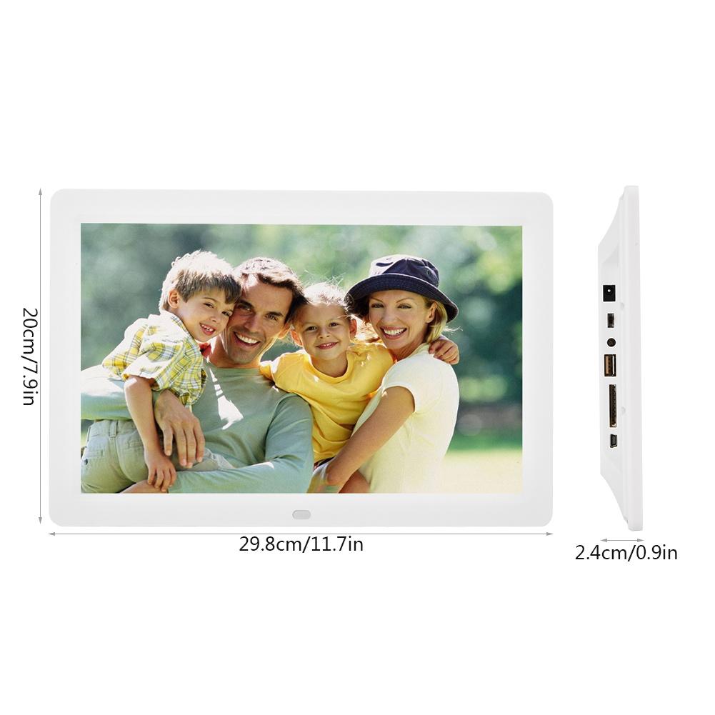 12Inch 1280*800HD Digital Photo Picture Frame Alarm Clock Movie Player Album Remote Control White