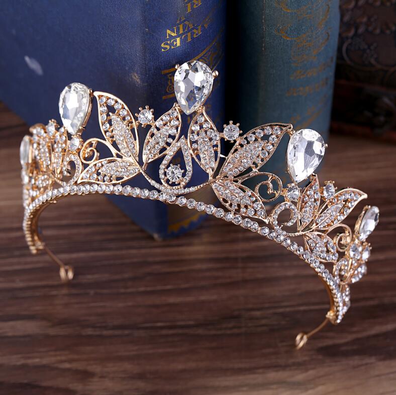 Vintage Green Red Rhinestone Bridal Tiara Fashion Golden Diadem for Women Wedding Dress Hair Jewelry Princess Crown Accessories