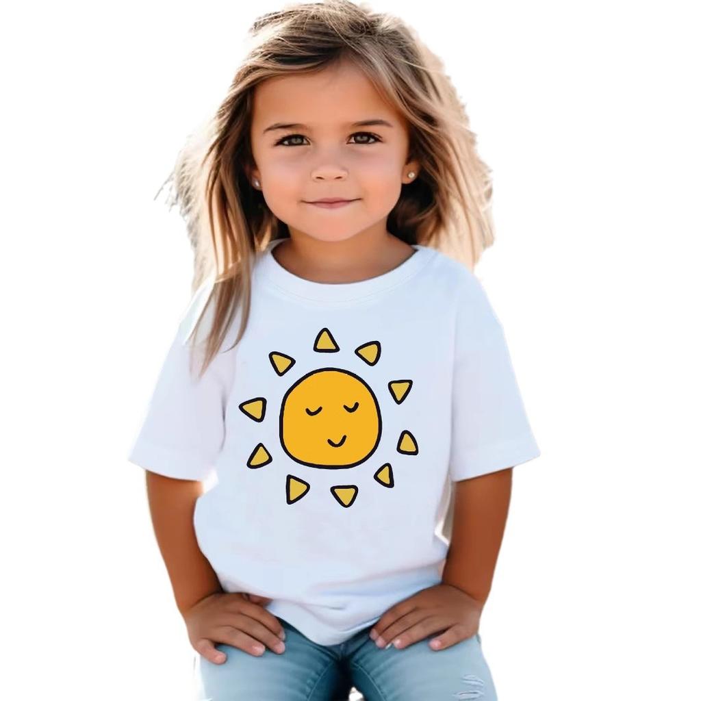 Girls' Casual Sun-patterned T-shirt for Summer, Fashionable Short-sleeved Children's T-shirt