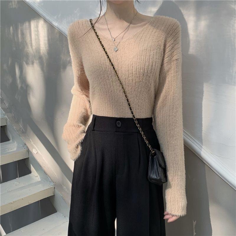New collar thickened inside knitted sweater autumn and winter women's bottoming shirt pullover top