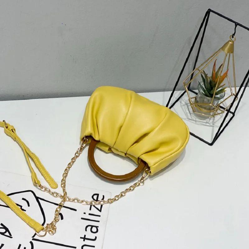 Sac nuage plissé portable avec poignée en bois un sac à bandoulière plissé sur une épaule nouveau