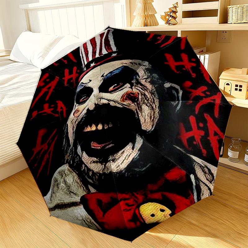 Horror Clown Laughing Umbrella 8-Frame for Travel, camping, Casual Lightweight Portable Umbrella, Essential for every family Holidays Birthday Gift