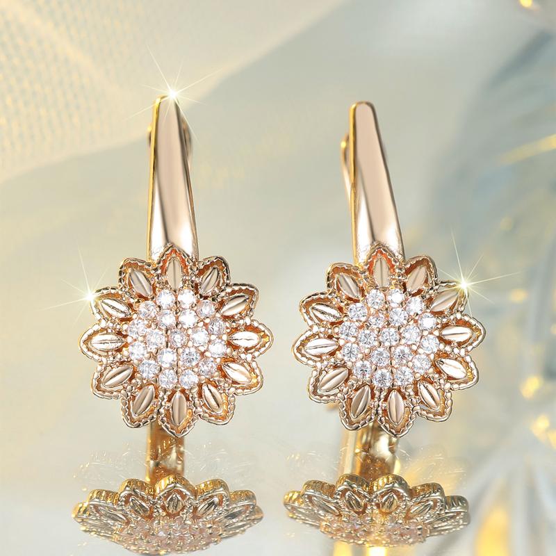 

Роскошные золотые серьги-подсолнухи для женщин с белым цирконием, свадебные украшения для индивидуальной вечеринки, подарки золотой