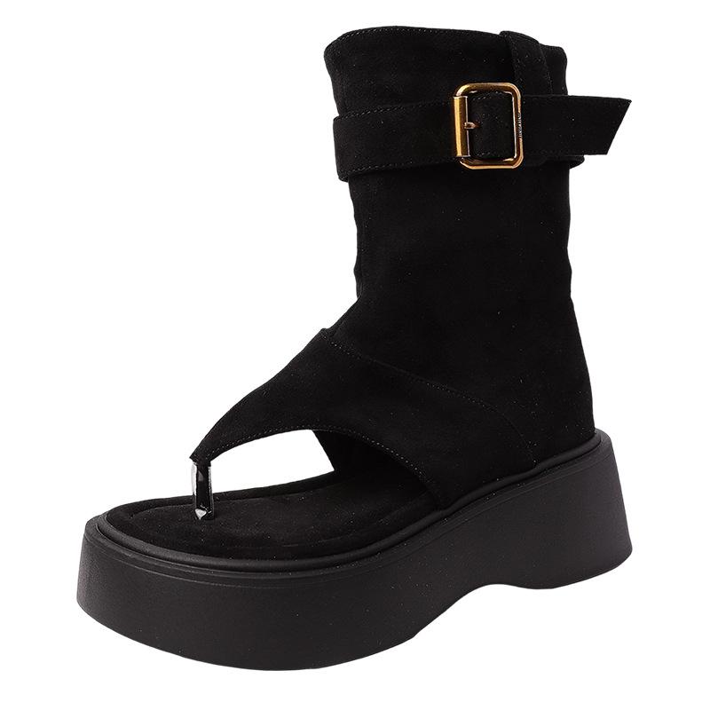 Fashion versatile casual retro toe cool boots women's 2025 summer new versatile temperament simple outer wear stacking boots