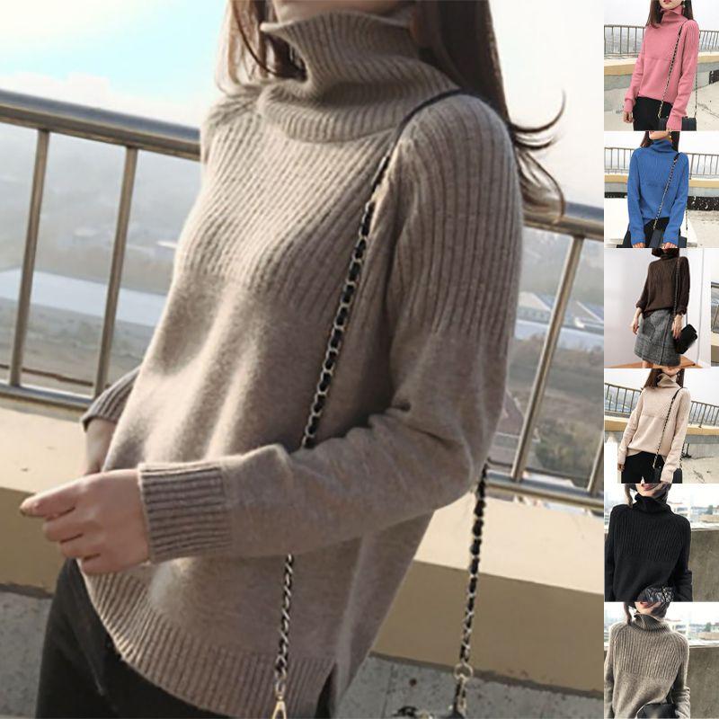 Cozy Women Sweater Turtleneck Knitting Pullovers Solid Warm Female Casual Attire