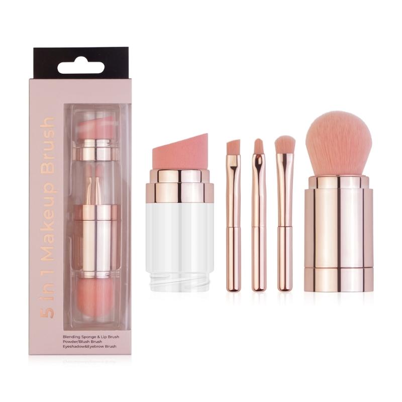 5 In 1 Portable Retractable Makeup Brushes for Foundation Eyebrow Lip Eyeshadow Loose Powder Cosmetic Makeup Brush Tool