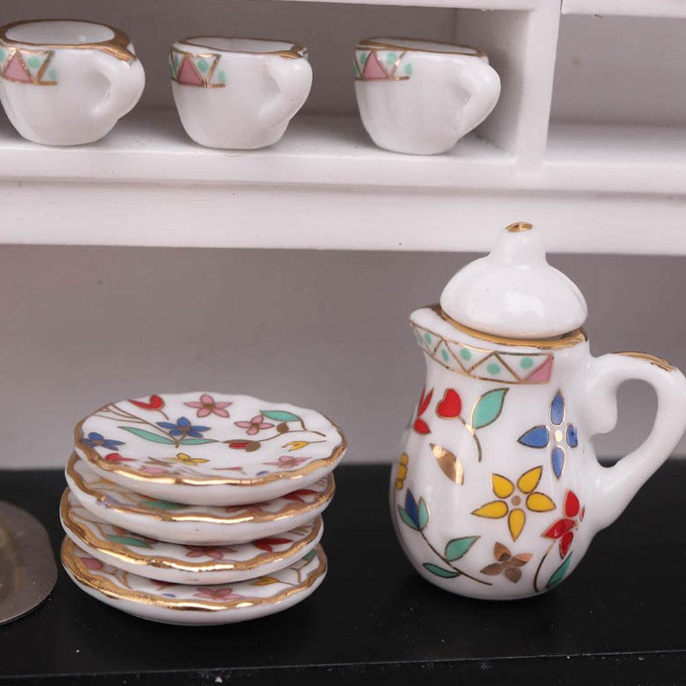 Mini Ceramic Tea Set Perfect Play Toy for Kids - Miniature Food Dishes Cups Plates For Children Tea Cups