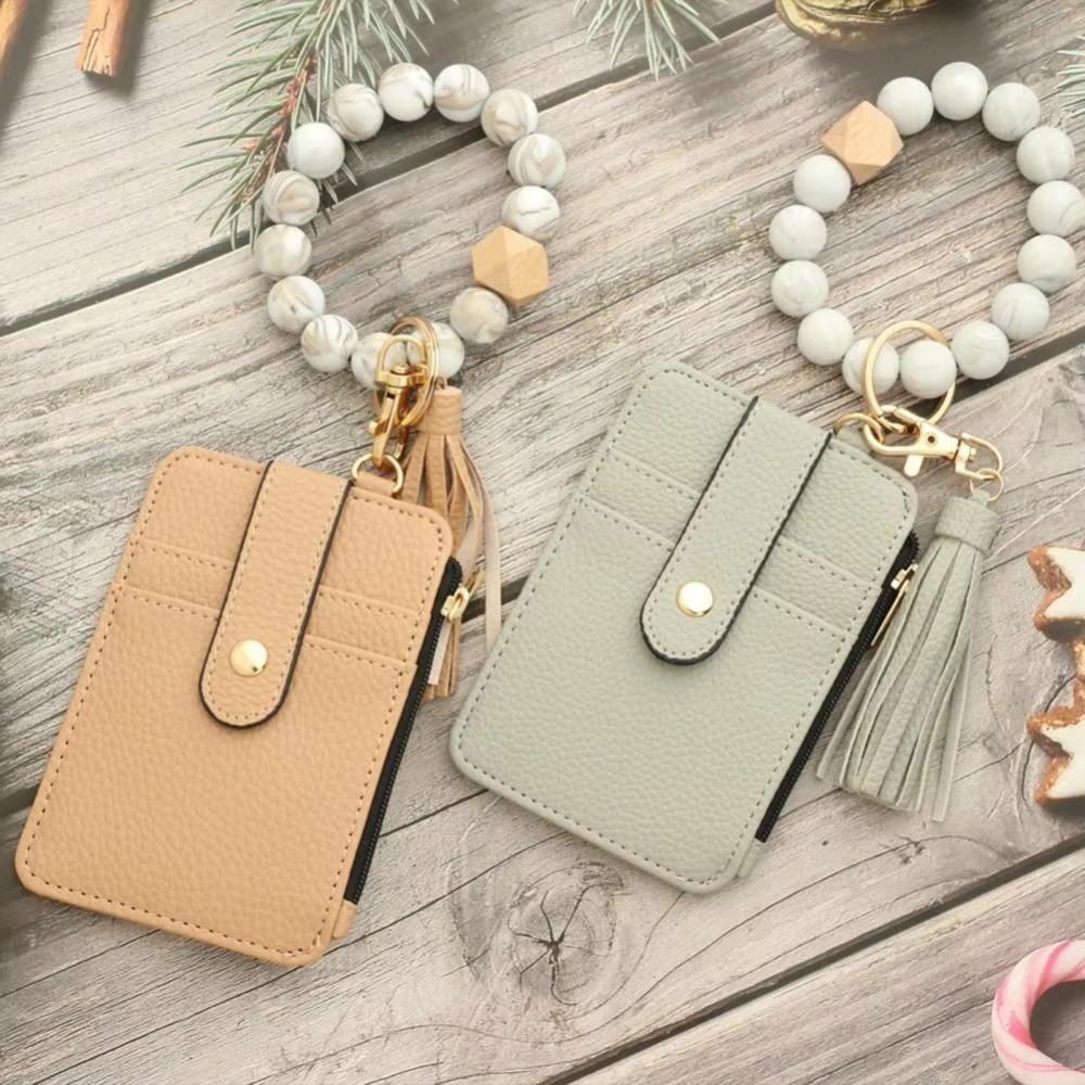 

Bohemian Style Beaded Tassel Keychain Floral Design Wristband Card Case Keyring Everyday Use style E