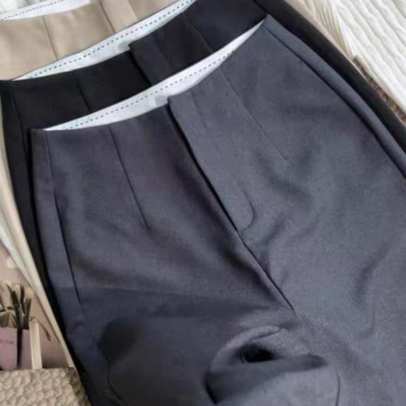 2025 Autumn Grey Slimming Straight-Leg Women's Pants - Fashionable, Versatile, No Waistband Design for Commuting