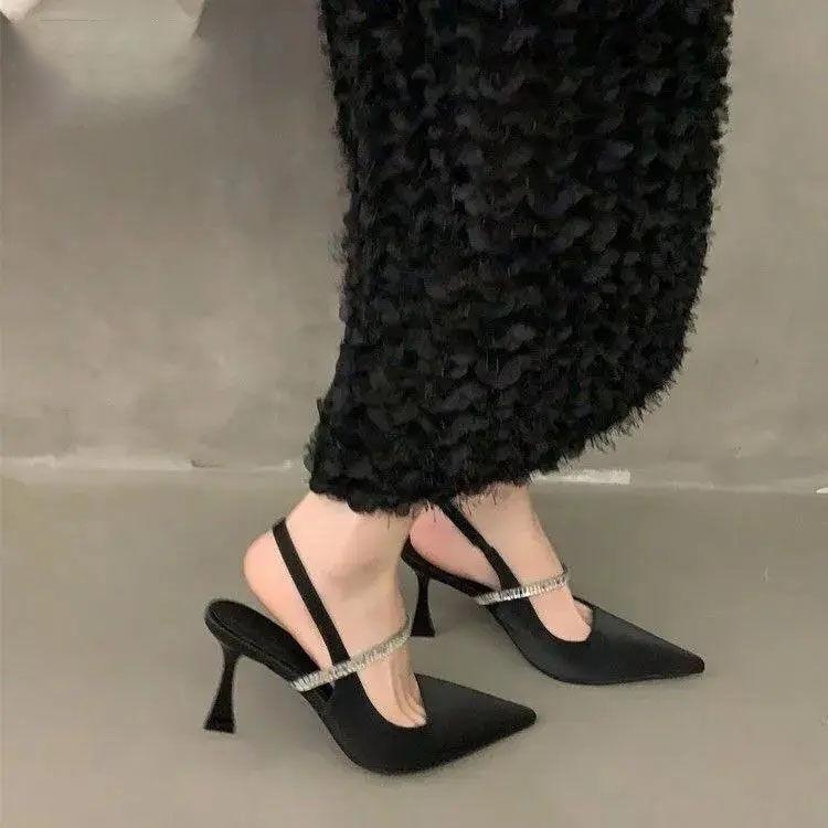 French back strap black pointed high heels spring and summer 2025 new with skirt single shoes sandals women's black
