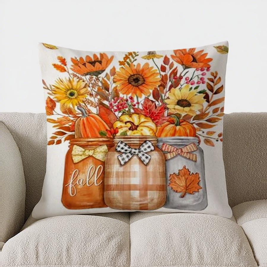 Home Decor Pumpkins with Spots and Autumn Leaves Pillow Pattern Cushion Cover Suitable for Sofa Bedroom Car Pillow Cover