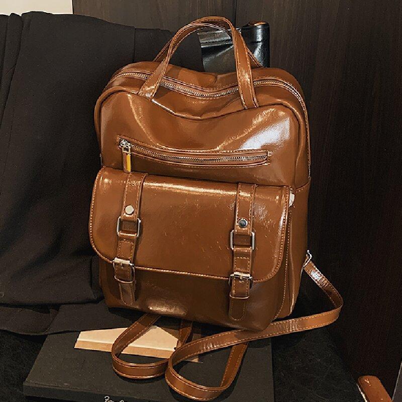 

Новый женский рюкзак из промасленной ткани в стиле ретро, большой вместимости, рюкзак на осень и зиму, студенческий школьный рюкзак для занятий коричневый