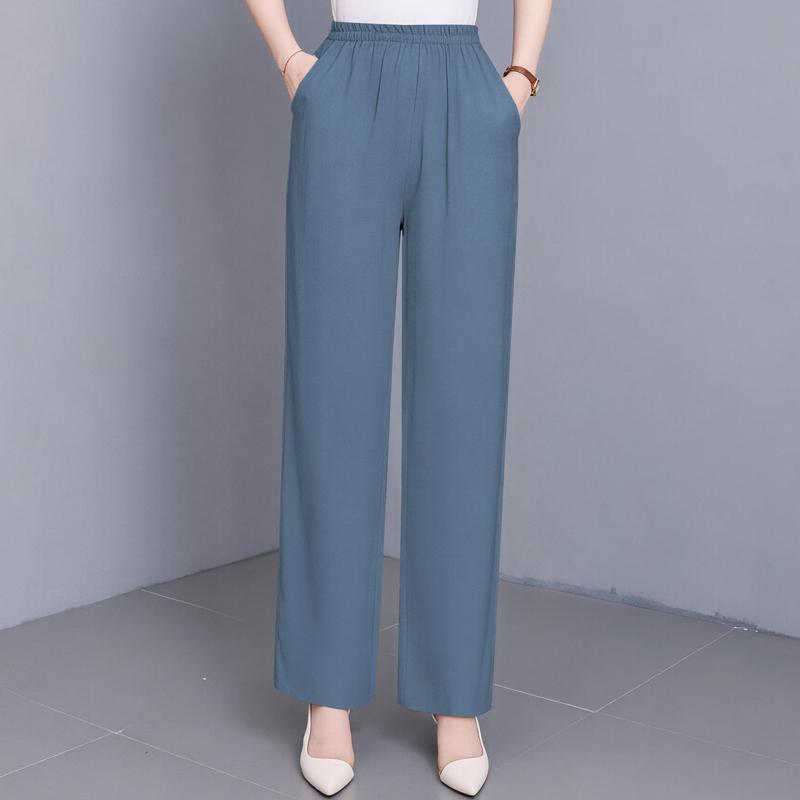 Women's Plus Size Solid Color Straight Leg Pants, Elastic Waist Summer Casual Trousers (XL-5XL)