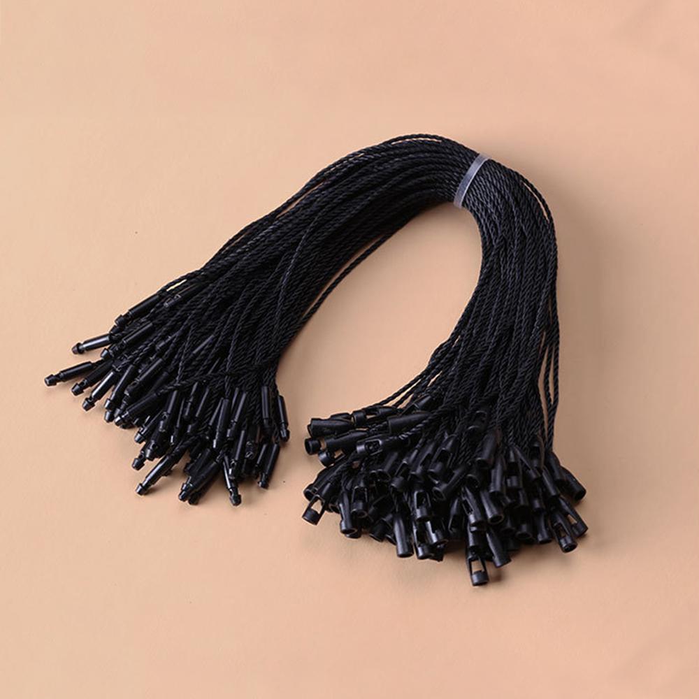 100PC /lot Plastic Tags Round Square Head White Black Hang Tag Polyester Rope String For Clothes Snap Lock Pin Loop Tie Fastener