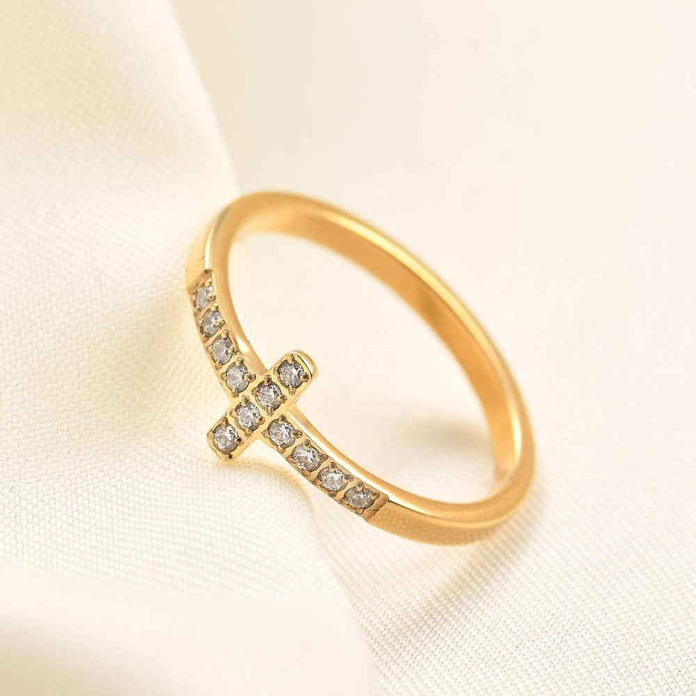 7MM Cross Ring Titanium Steel Diamond Inlaid Minimalist Stylish Jewelry