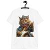 Cat with Long Hair Playing Electric Guitar Graphic Unisex T-Shirt | Short Tee