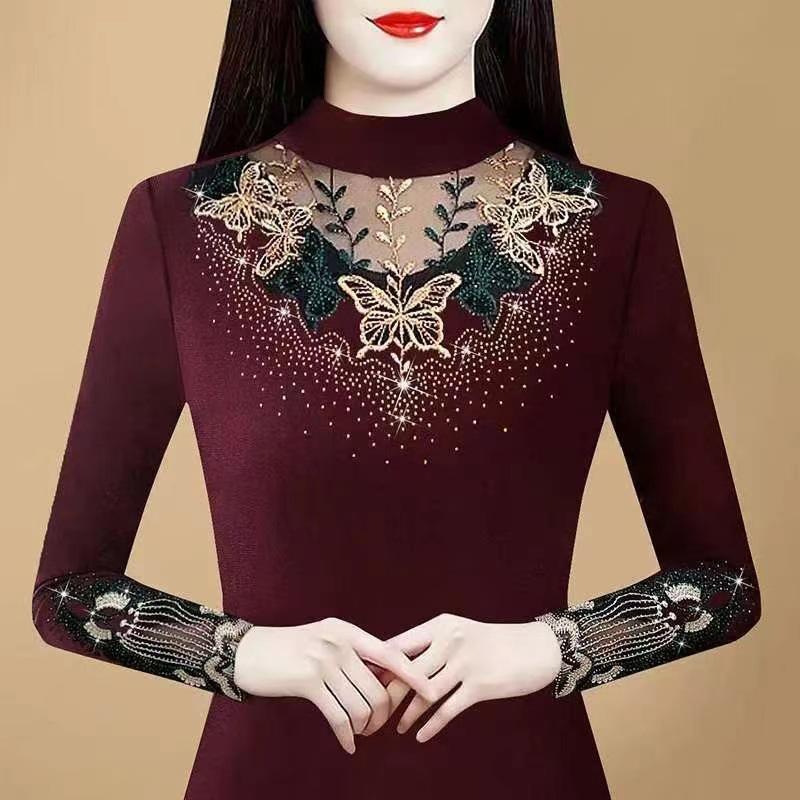 

Кружевной базовый топ 2025 новый весенне-осенний футболка женская теплая флисовая рубашка M красный