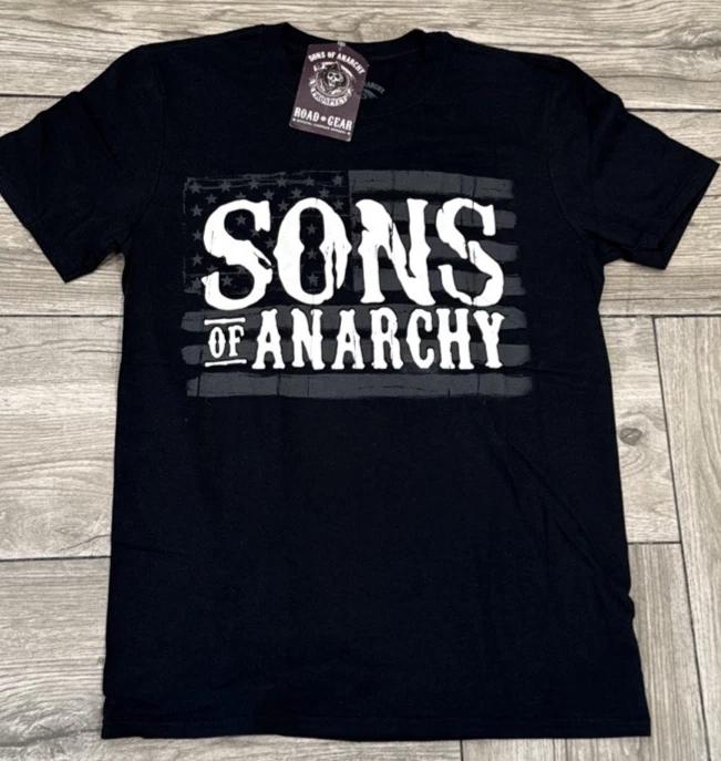 

2013 Licensed SOA Sons of Anarchy Logo Black Gray USA Flag T-Shirt Size Medium S