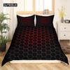 Red Glowing Polygonal Grid Pattern Bedding Set, 135×200 Duvet Cover Set With Pillowcase, 260×220 Quilt CoverBlack Blanket Cover