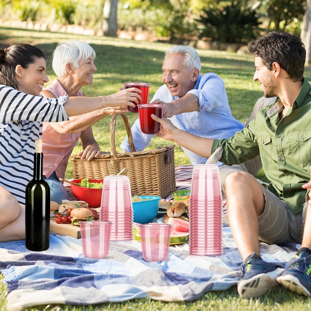 50pcs Pink Plastic Cups 12oz Disposable Stemless Wine Glasses for Cocktail Cute Clear Cocktail Wine Glasses Pink Party Cups