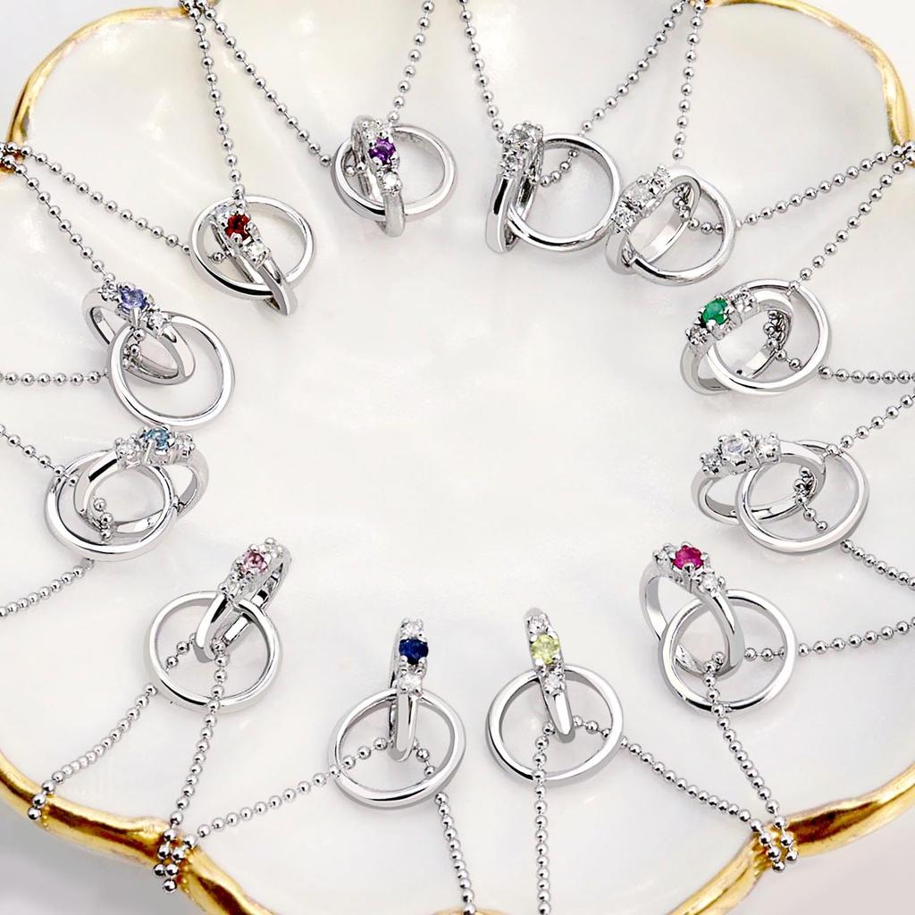 Sears Double Ring Top Necklace with Diamond and Silver and Pink Teddy Bear April Women's Birthstone, Design, Birthstone, DR-66-TDT-01-P04