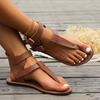 2025 Estate da Donna Nuovi Sandali Bassi Vintage Tinta Unita Moda Pelle Antiscivolo Infradito da Esterno Scarpe Romane da Spiaggia Taglia 43