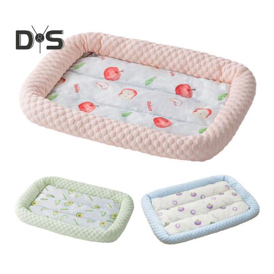 Pet Cooling Mat Cartoon Fruits Print Machine Washable Dogs Cats Sleeping Pad Non-slip Summer Ice Silk Cooling Cushion Bed