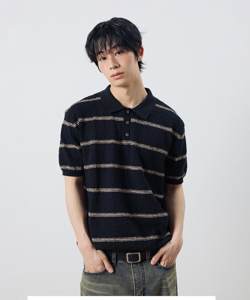 Dibsenseu Striped Boucle Collar Short Sleeve Knit