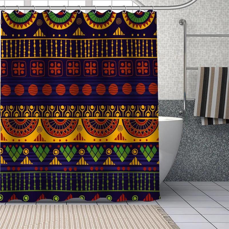 

African Ethnic Flower Pattern Shower Curtains Geometry Bathroom Curtain Fabric Waterproof Polyester For Bathtub Decor With Hooks W60H190(CM)-1 Pcs