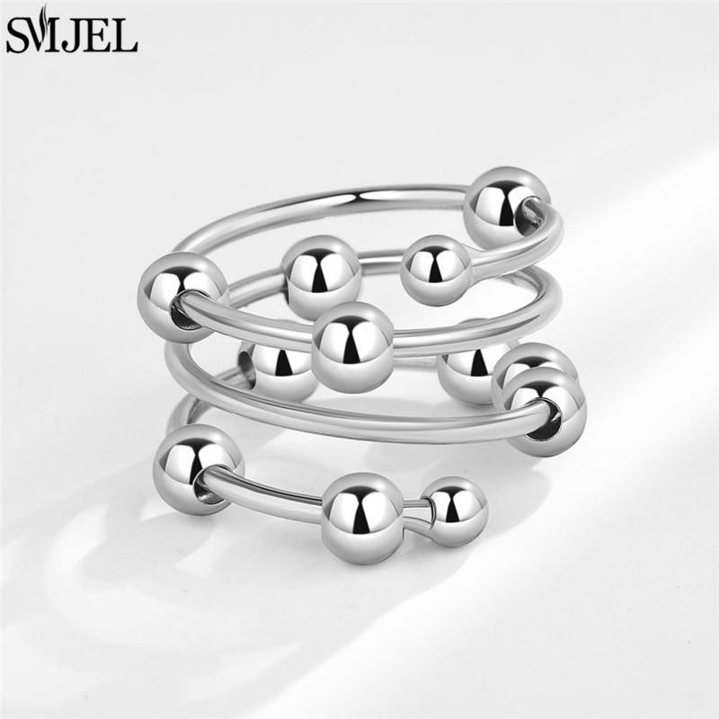 

Cute Happy Cat Anti Stress Anxiety Fidget Spinner Rings Rotate Freely for Women Metal Copper Knuckle Ring Wedding Jewelry Bague resizable