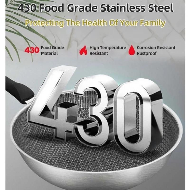 430 Stainless Steel Wok Skillet Thick Honeycomb Handmade Frying Pan Non-Stick Non Rusting Gas/Induction Cooker kitchen cook