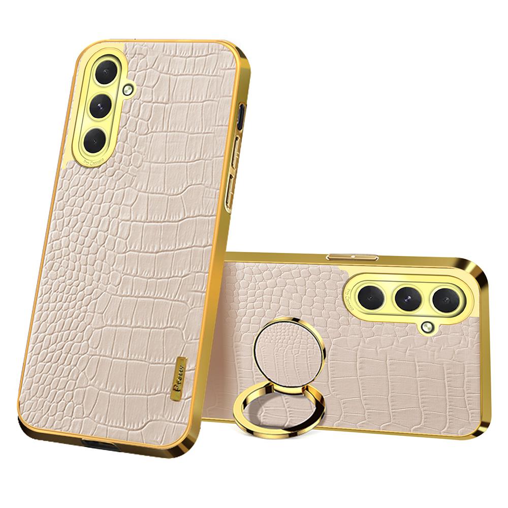 For Samsung Galaxy S24 FE Case Finger Ring Kickstand TPU+Leather 6D Electroplating Phone Cover