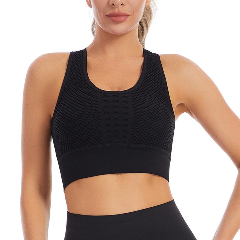 Women's Mesh Hollow Out High Impact Sports Bra Wirefree Shockproof Workout Bra with Removable Pads for Yoga Running Fitness