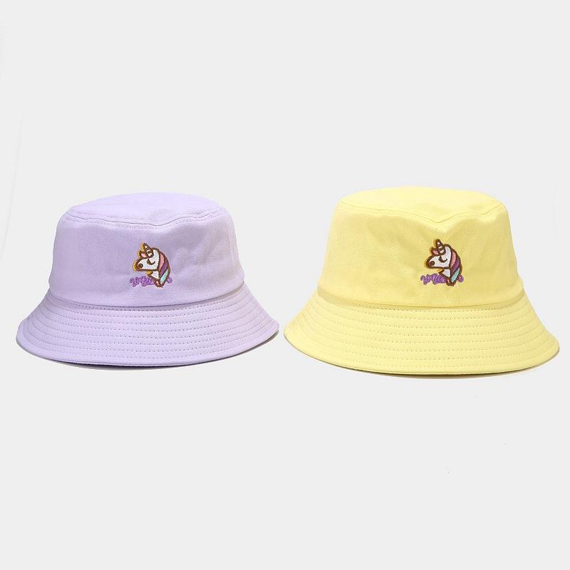 Hat female summer cute cartoon unicorn bucket hat male student letter embroidery basin hat tide visor