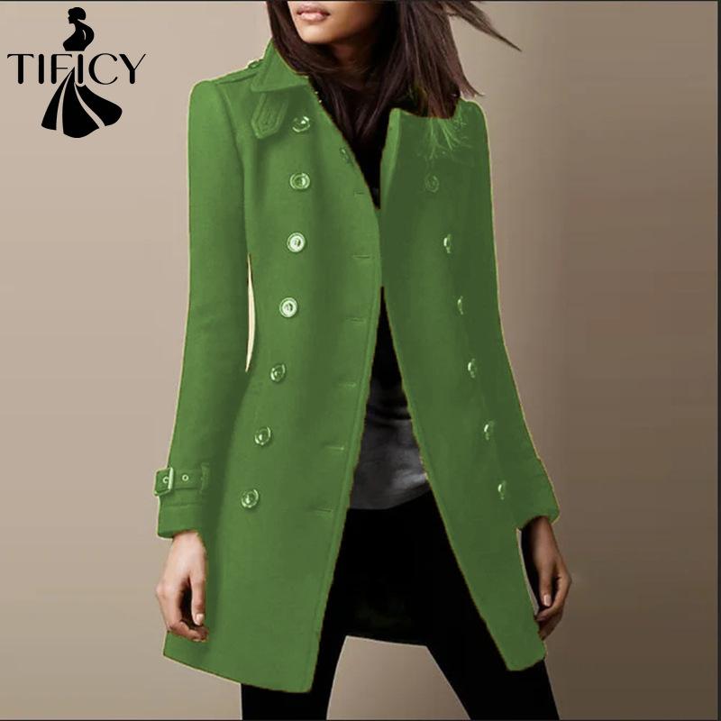 TIFICY Moda mujer Casual Color sólido estampado Otoño Invierno manga larga cuello POLO chaquetas y abrigos
