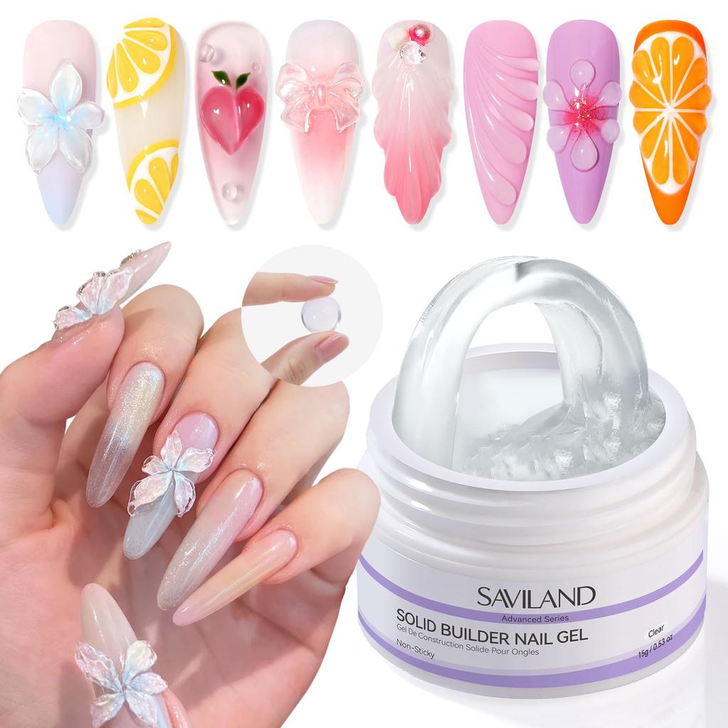 SAVILAND 3D Nail Builder Advanced Solid Builder Nail Gel Clay Gel Clear Hard Gel Function Nail Extensions Nail Art Sculpting Salon Gentle on Nails 15g