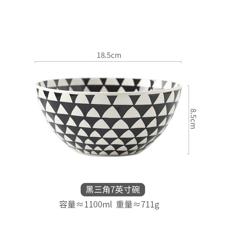 Geometric Lines Ceramic Bowl Noodle Bowl Household Salad Bowl Microwave Oven Creative Kitchen Tableware