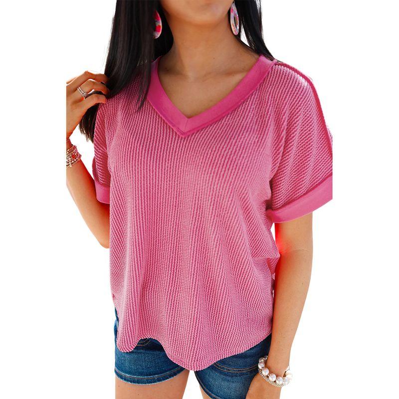 American Shiying Solid Loose Knitted V Neck Pullover Women 2025 Summer New Versatile Short Sleeve T-shirt Women