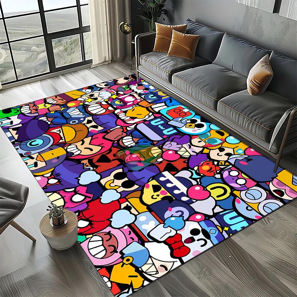 HOT B-Brawlls Cartoon Game 3D Print Rug Carpet for Living Room Bedroom Home Decor,kids Play Non-slip for Sofa Doormat