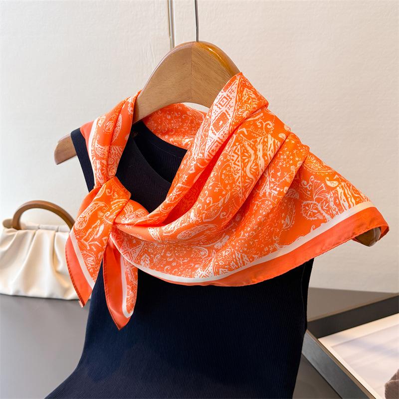 Vintage Paisley Print Shawl Square Scarf for Women Soft Satin Wraps Neckerchief Female Hair Bands Ribbon Headband Bandana