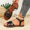Women Flat Sandals 2025 Summer Hot Women Sandals Bottom Roman Strap Sandals with Non Slip Rubber Soles Ladies Daily Women Shoes