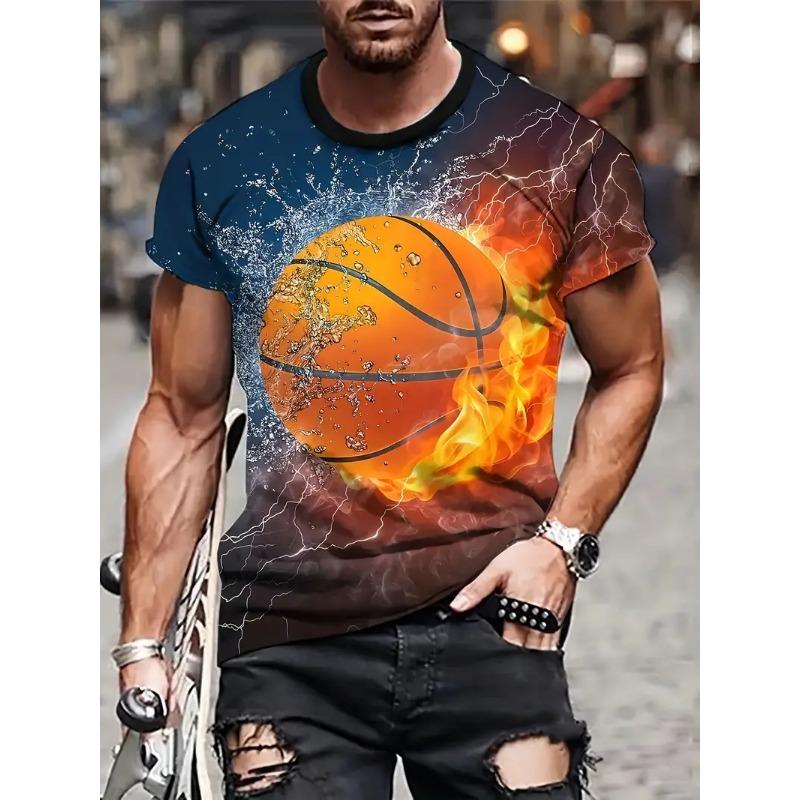 Plus Size Men's Basketball Pattern 3D Printed Round Neck Short Sleeved T-shirt Summer Fashion Casual Comfortable Versatile Top