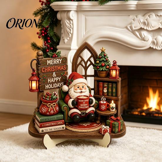 Wooden Holiday Wall Art Christmas Table Sign, 2D Flat Santa Claus/Snowman Reading Desktop Ornament Winter Party Decorations with Stand, Tabletop
