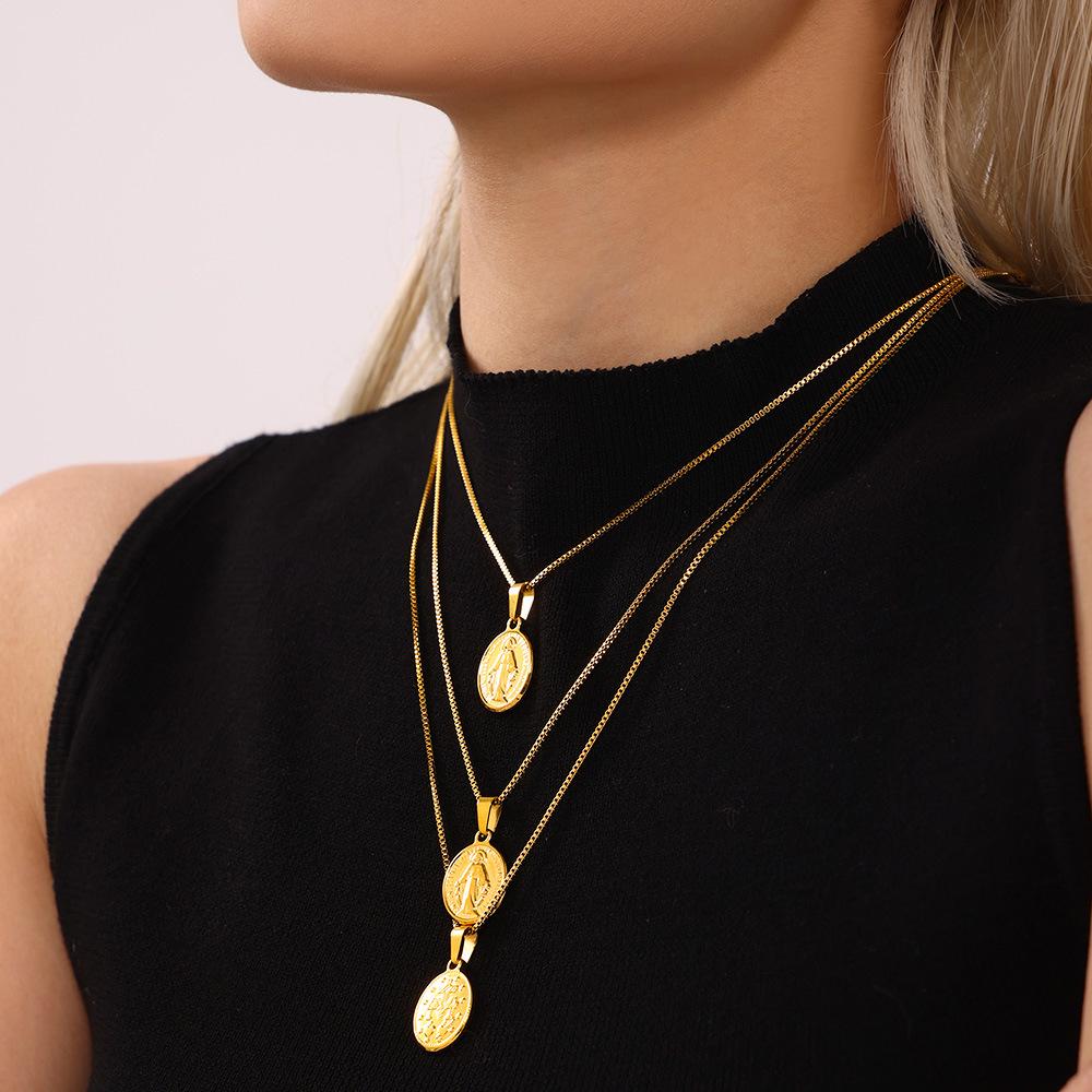 Qiong Yao 18k Gold-Plated Jesus Guardian Chain Necklace - Stainless Steel, Fashion Jewelry