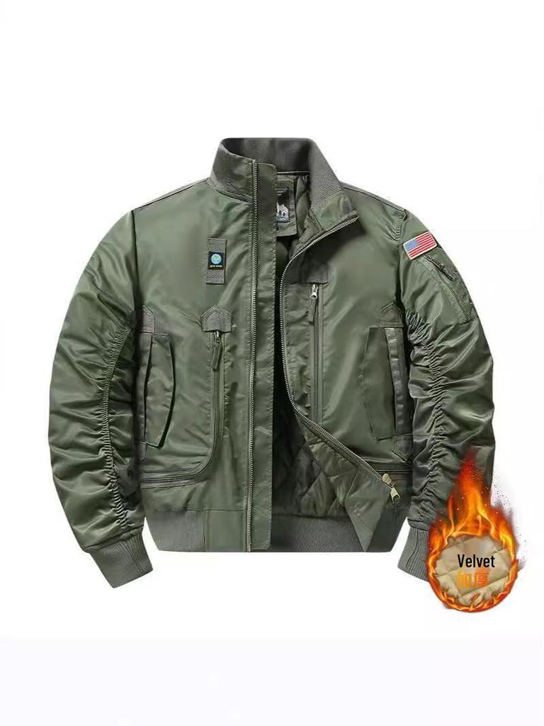 Autumn-Winter MA1 Cotton-Padded Thick Pilot Workwear Baseball Jacket, Loose Fit, Plus Size