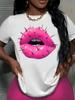 Womens Rock And Roll Steel Nail Lips Print Tshirt Casual Crew Neck Short Sleeve Top For Summer Tshirt Women Clothing