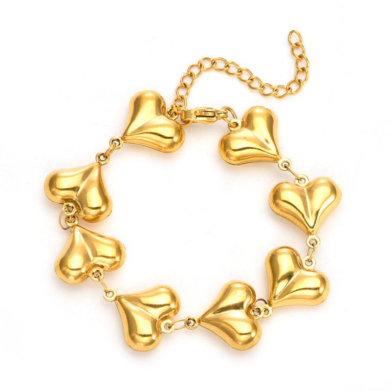 European and American Titanium Steel 18k Gold Heart Jewelry Set (Necklace, Bracelet, Earrings) - Clavicle Chain Light Luxury