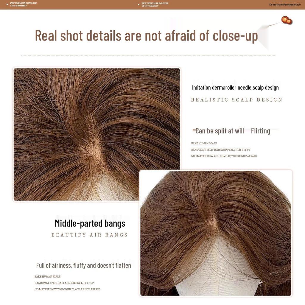 Amber Light Brown Long Curly Wig with Middle Part and Bangs