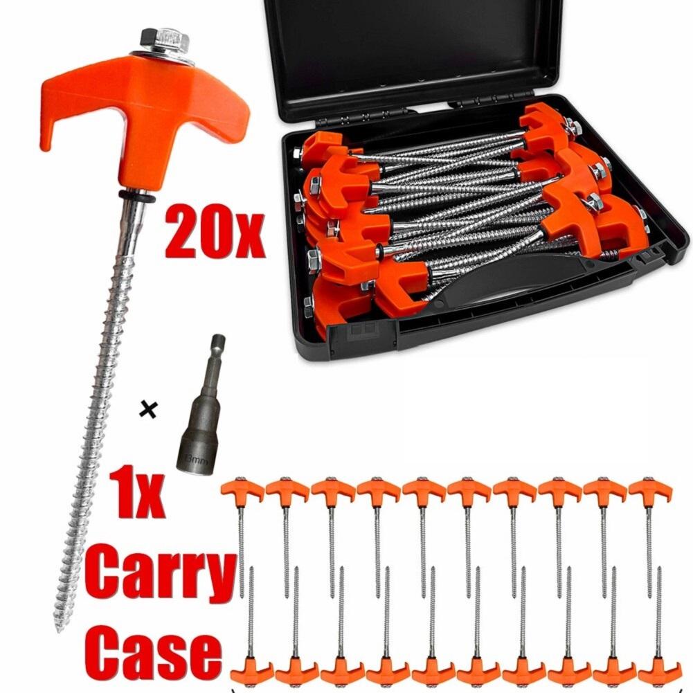 20pc 7inch Pegs Screw in Tent Stakes with Hex Head Driver & Storage Box Camping Stakes Tent Pegs Metal Threaded Tent Spikes