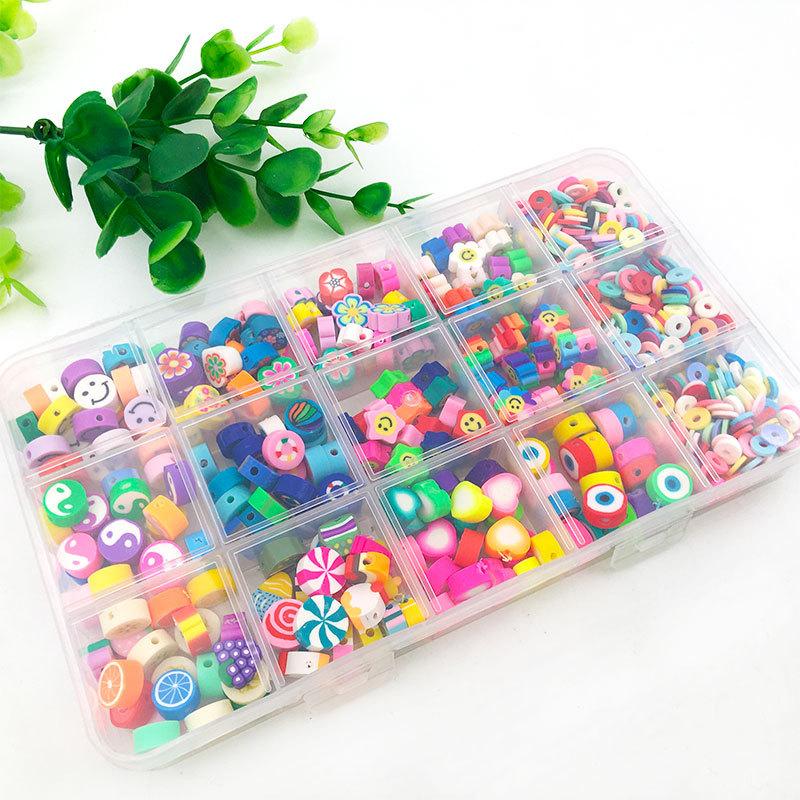 990Pcs Clay Beads Bright Color Various Styles DIY Clay Bead Kit for Jewelry Bracelets Necklaces Making 15 Grids 990Pcs